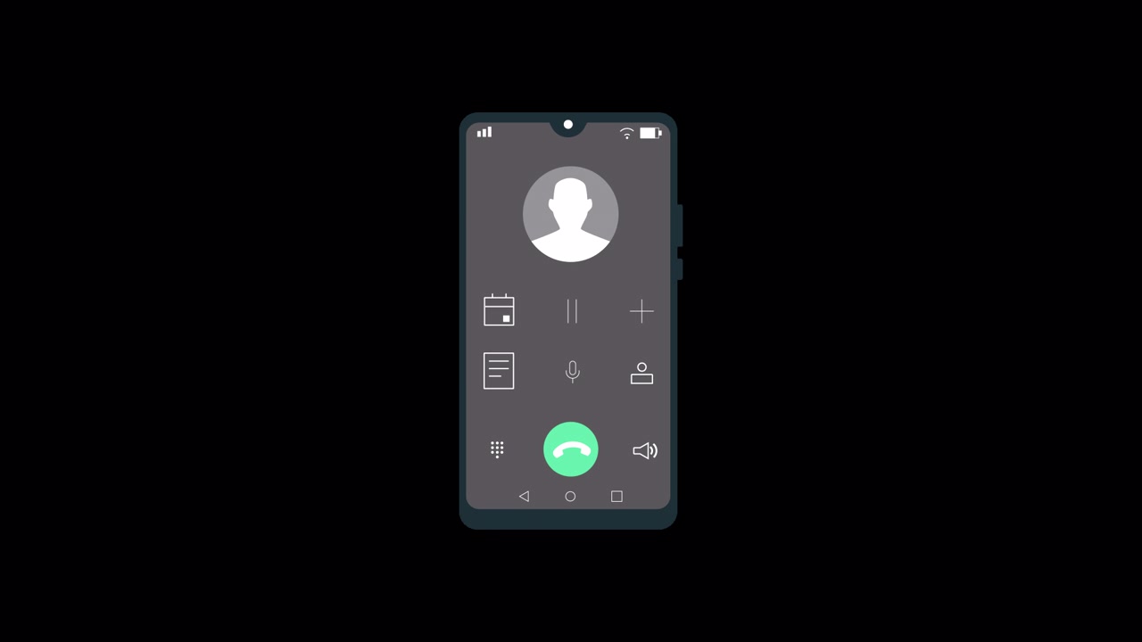 Interfaccia animata di chiamata smartphone con altoparlante e pulsanti di fine chiamata