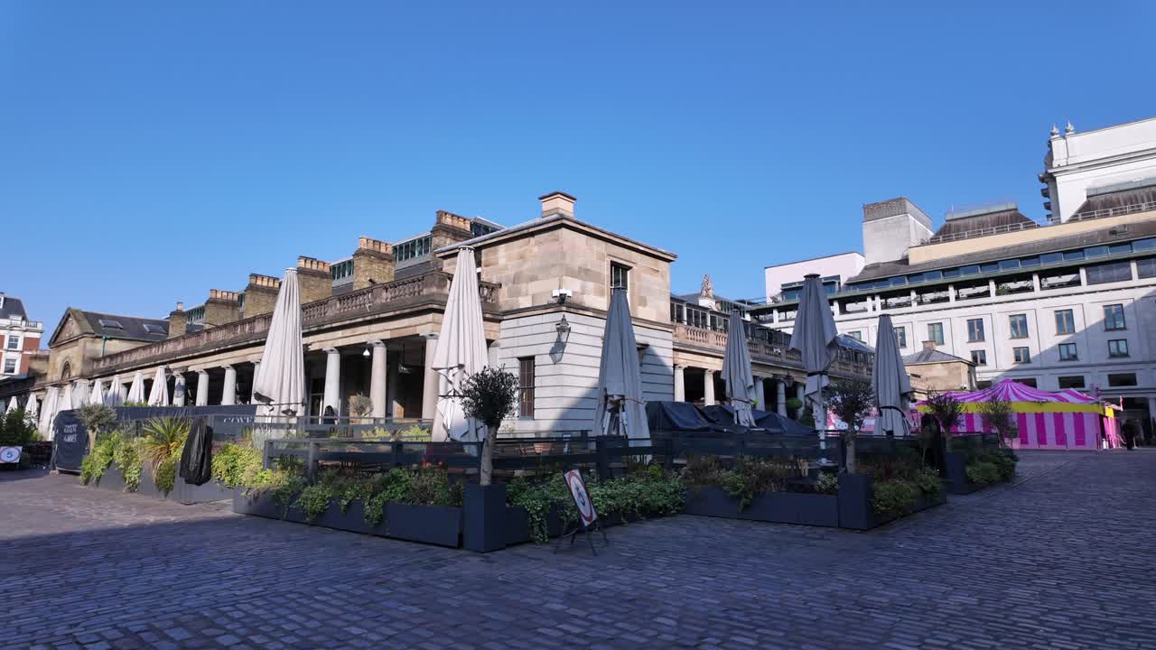 View of Covent Garden Market Hall from outside. Eastern corner of the building.