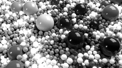 4к 3d looped animation with beautiful black and white small and large spheres or balls as an abstract geometric background. beautiful composition with a plane is covered black and white balls