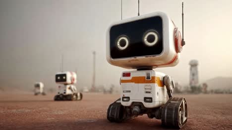 robotic explorers on a martian landscape