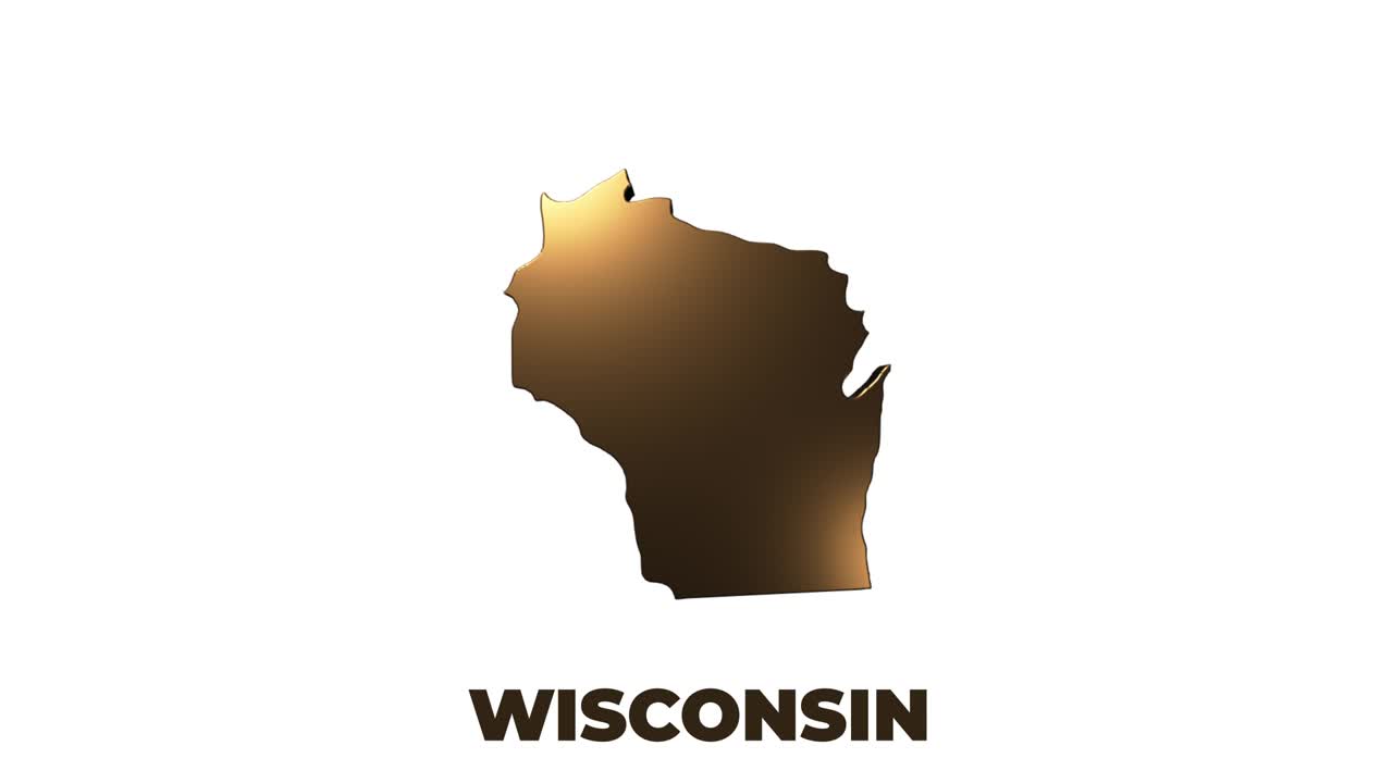 estado de wisconsin de los estados unidos de américa. marcador de ubicación de oro 3d animado en el mapa. fácil de usar con el modo de transparencia de pantalla en su video.