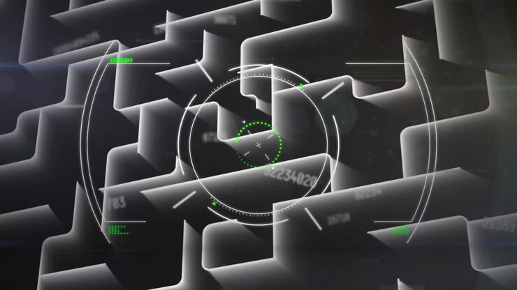 Animation of scope scanning and numbers processing over labyrinth
