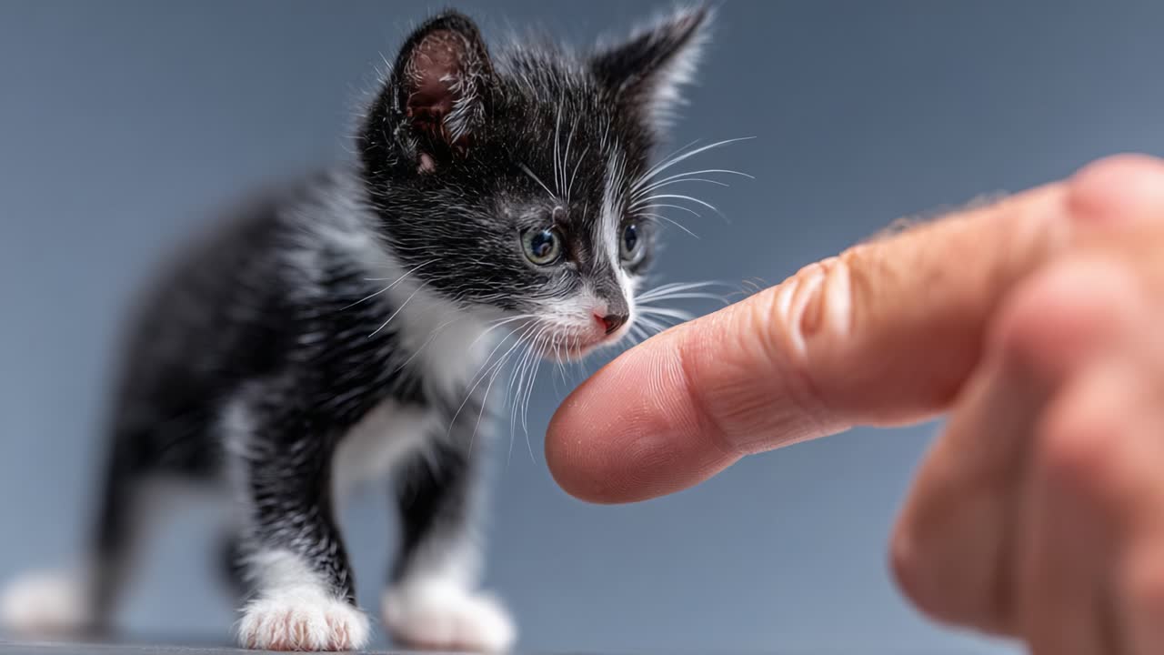 A Curious Kitten Approaches with Caution, Capturing the Playful Spirit and Innocent Nature of Young Felines in Delightful Close-Up Shots