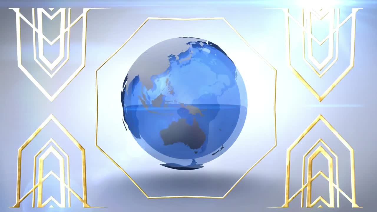 ⁇ 색 배경에 전 세계에 대한 금색 모양의 애니메이션