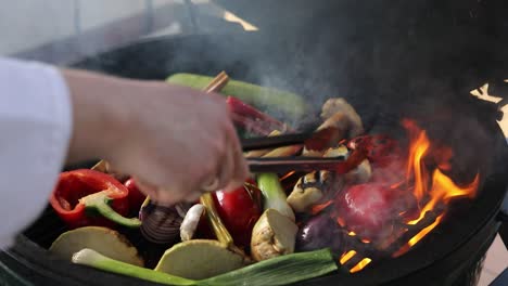 chef grilling assorted vegetables