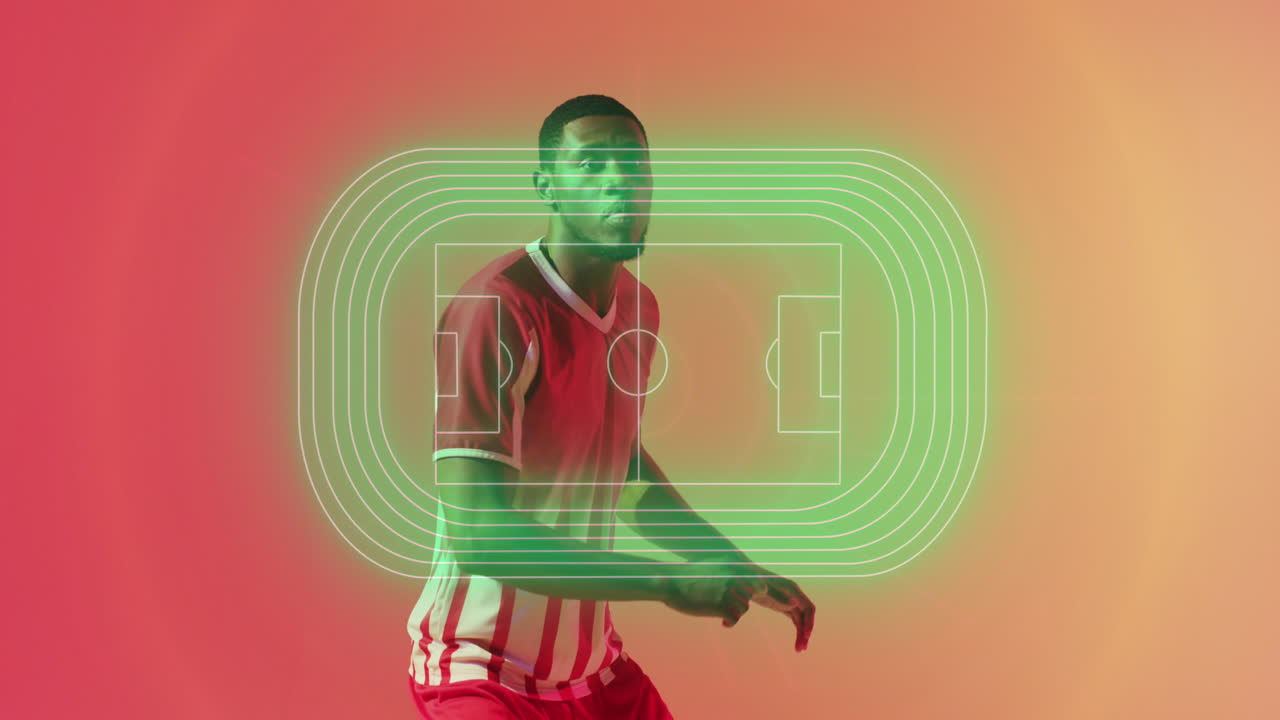 animazione di calciatore afroamericano e stadio sportivo