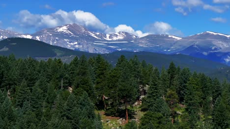 Primavera-Verano-Montar-Cielo-Azul-Evans-Aéreo-Zumbido-Paralaje-Círculo-Izquierda-Movimiento-Conífera-Hoja-Perenne-Colorado-Deshielo-Mañana-Soleada-Montañas-Rocosas-Paisaje-Norte-Pavo-Arroyo-Marshdale-Bosque-Espacio-Abierto