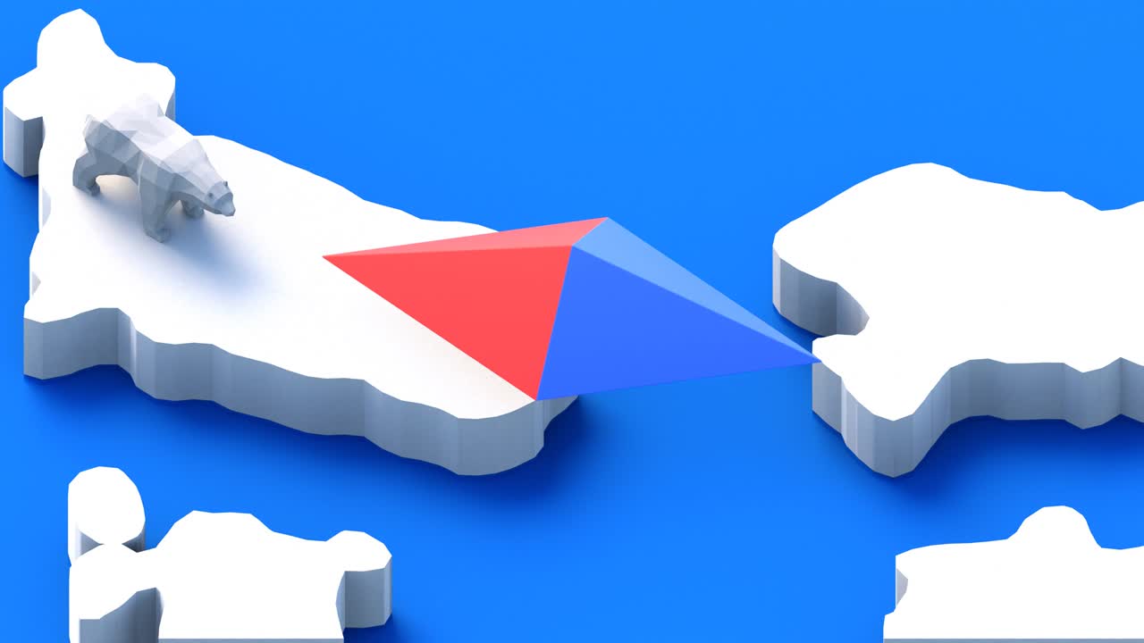 아크틱 오르토그래픽 과 함께 평평한 스타일의 북극. 애니메이션 루프 4k.