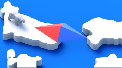 paisaje ortográfico ártico con oso blanco en estilo plano. bucle de animación 4k.