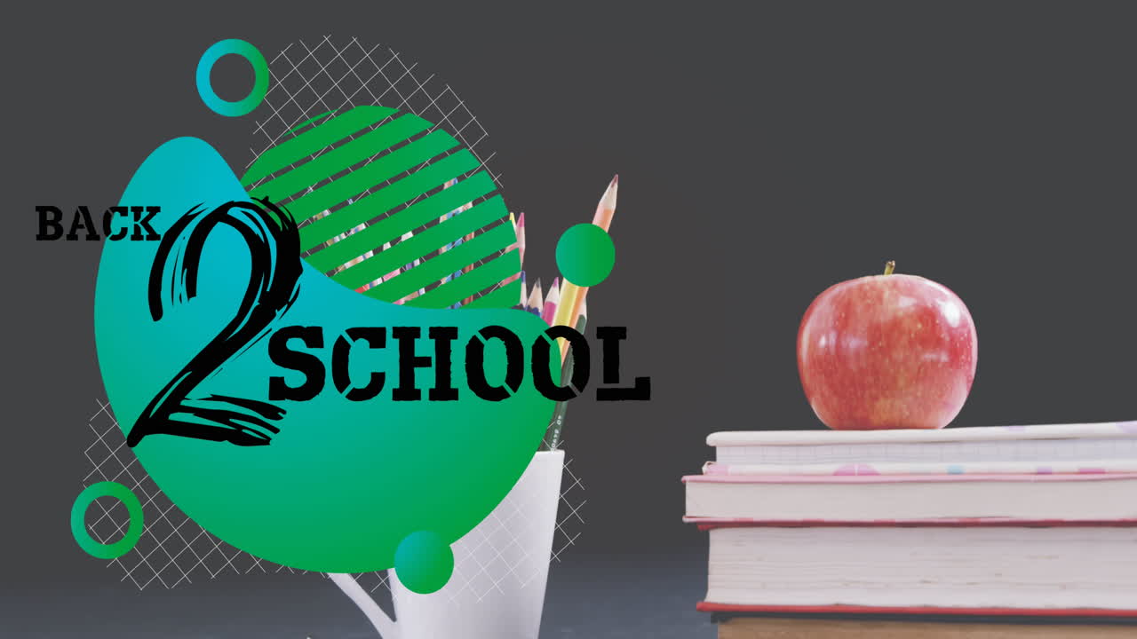 학교 아이템 위에 학교 복귀 텍스트의 애니메이션