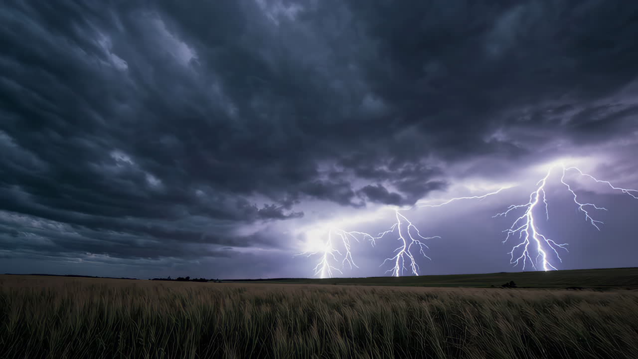 Dramatic Lightning Storm Over a Field