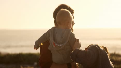 family having fun in the beach 4k