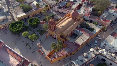 san sebastian's temple and the main plaza in bernal, querétaro, mexico - aerial drone shot