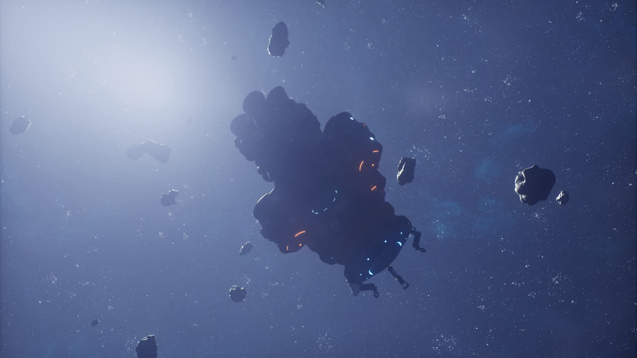 nave espacial navegando a través de un campo de asteroides en el espacio profundo