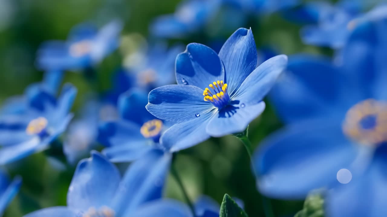 Vibrant Blue Flowers with Water Droplets