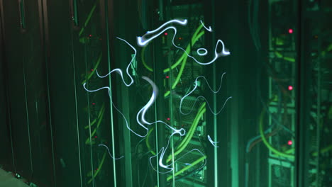 glowing lines animation over server racks in data center