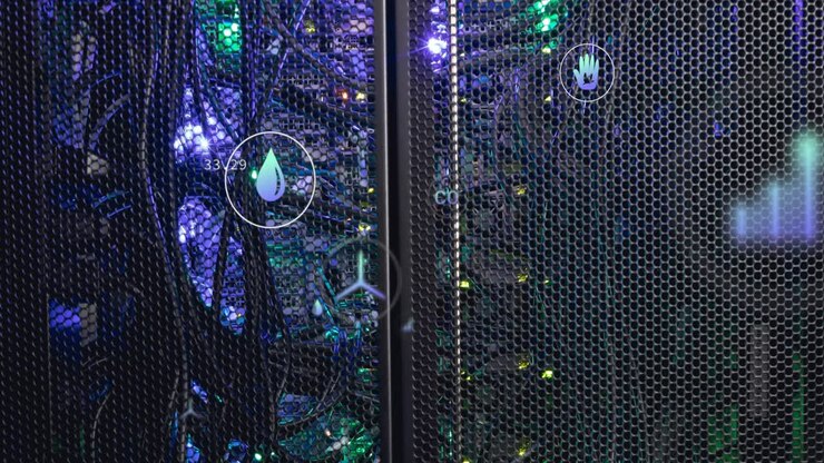 Animation of eco icons and data processing over computer servers