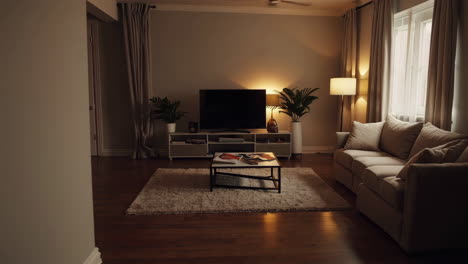 cozy living room at night