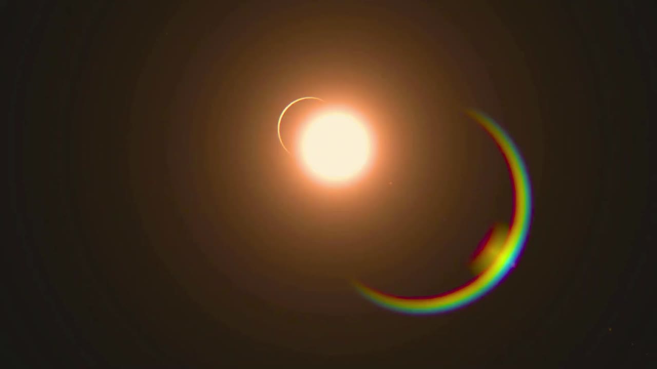 Bright Solar Eclipse with Lens Flare Effect in Dark Sky