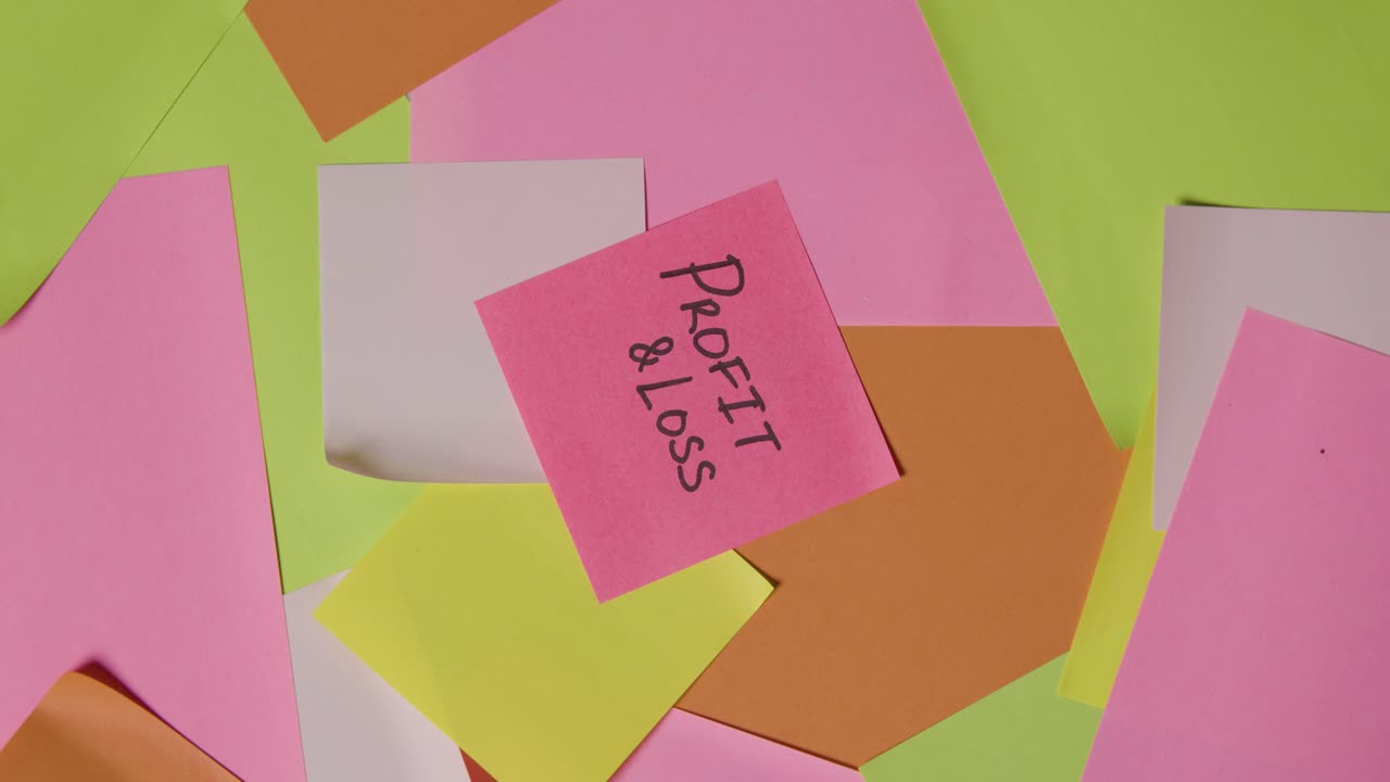Business Concept Of Revolving Sticky Notes With Profit And Loss Written On Top Note