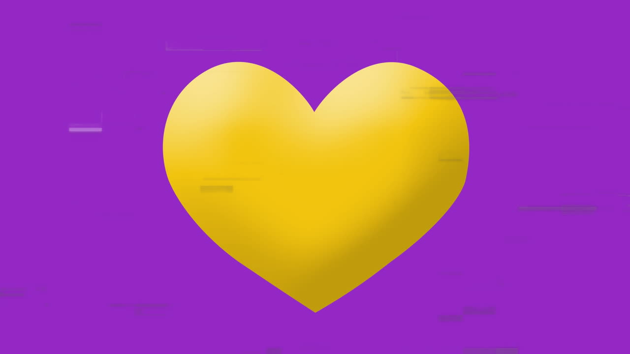 보라색 배경에 화면의 소음 위에 노란색 심장 이모지 애니메이션