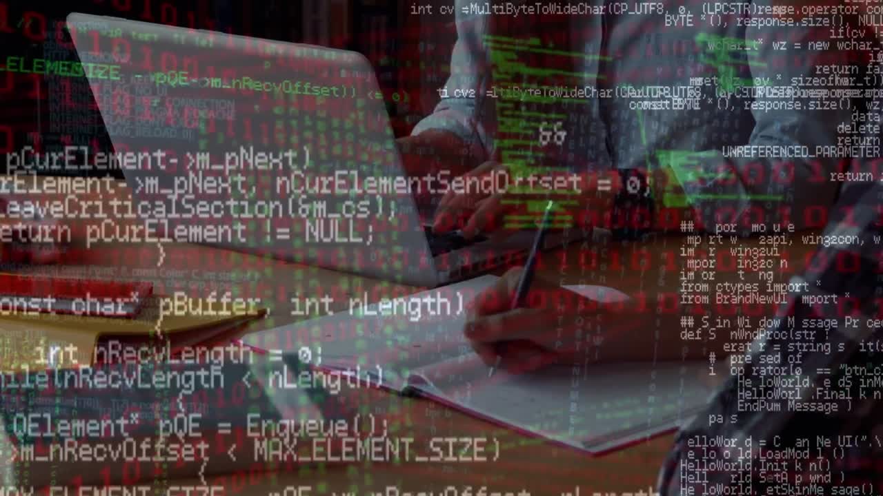 animación del procesamiento de datos sobre una persona que utiliza una computadora portátil