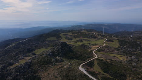 Aerial-view-of-wind-turbines-producing-green-energy-in-the-mountains-of-the-north-of-Portugal