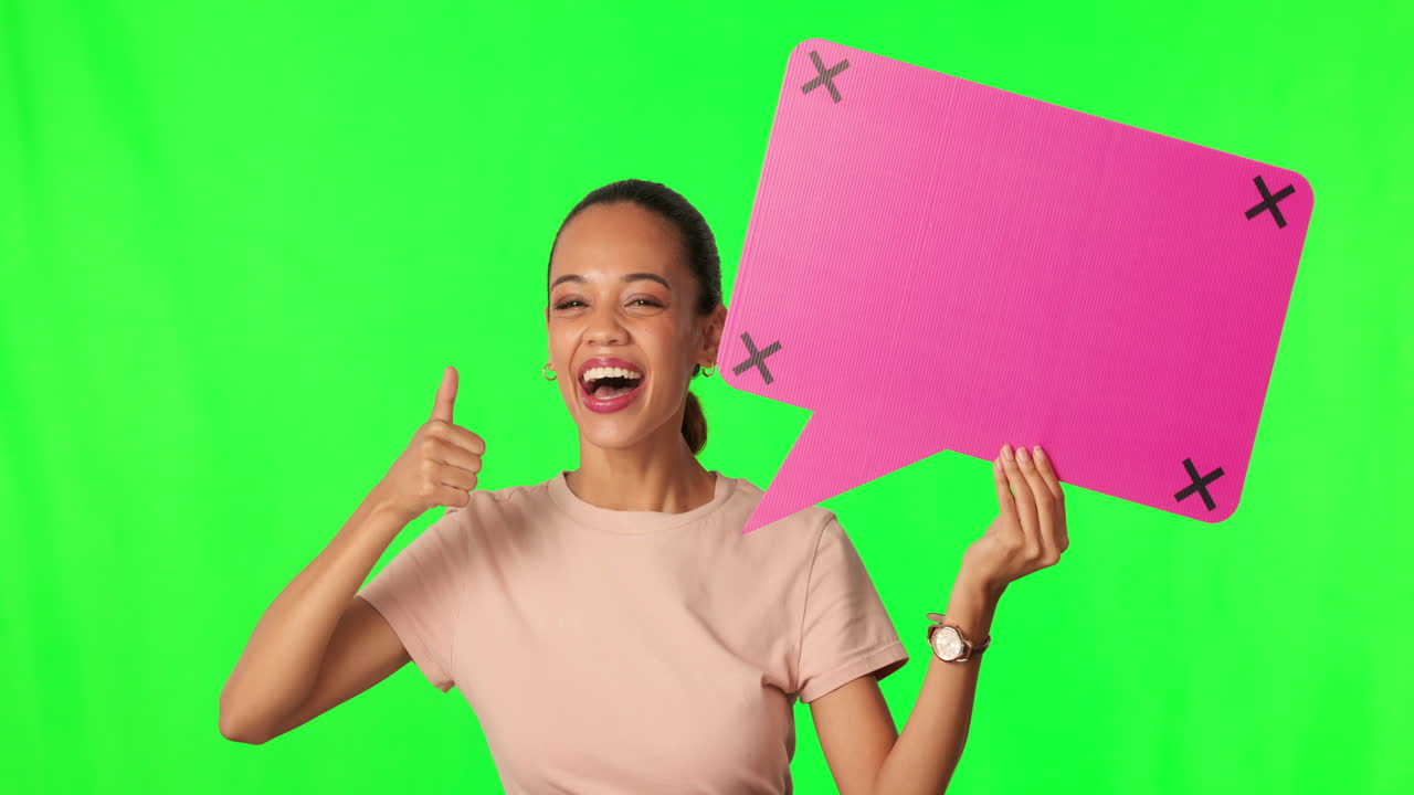 burbuja de habla, como y la mujer en la pantalla verde