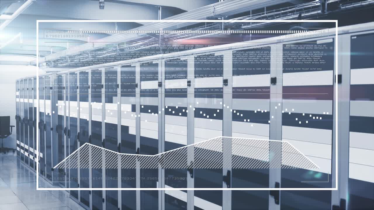 컴퓨터 서버  위의 빛 트레일에 대한 통계 데이터 처리의 애니메이션