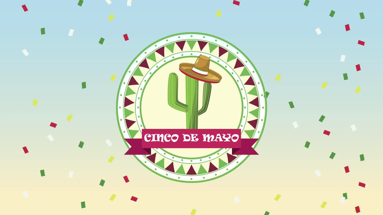 cinco de mayo lettering with cactu wearing mariachi hat