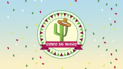 cinco de mayo con letras de cactus con sombrero de mariachi