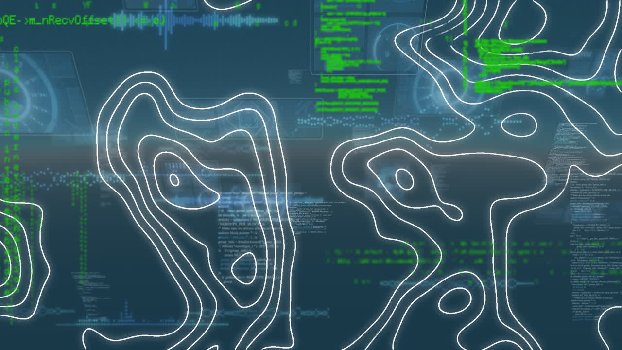 파란색 배경에 데이터 처리 및 움직이는 모양의 애니메이션