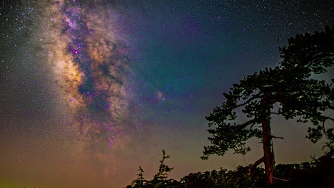 Colorful-timelapse-of-stars-moving-in-the-galaxy-on-a-clear-night