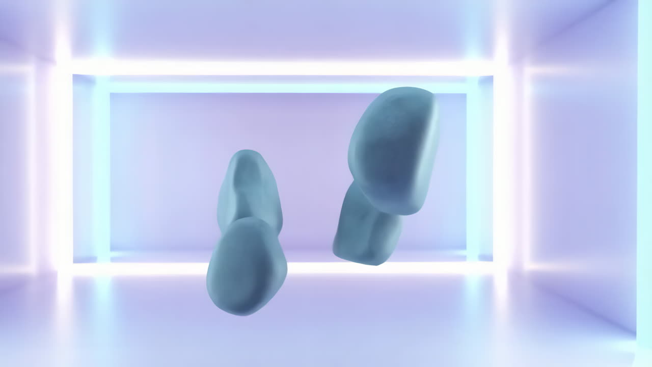 Abstract Floating Shapes in Neon Light Room