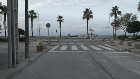 Car-Perspective-of-Beachfront-in-Barcelona,-Spain