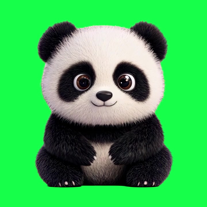 Simpatico cucciolo di panda animato seduto su sfondo green screen
