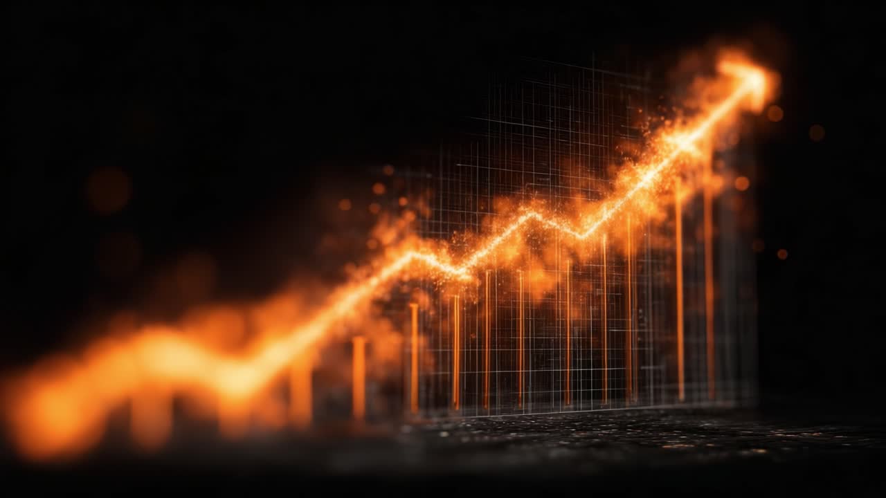Visual Representation of Rising Trends: A Stunning Graphical Depiction of Increased Metrics Over Time with Vibrant Orange Visualization and Dynamic Background
