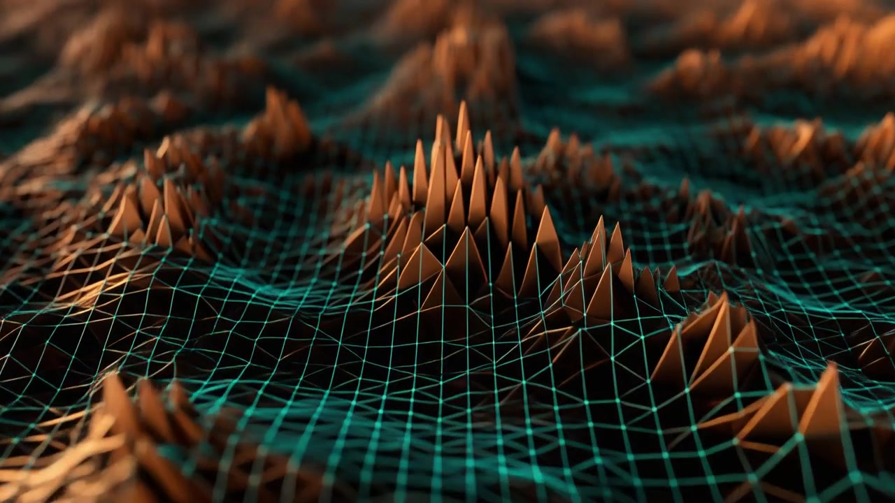 Abstract Digital Terrain with Glowing Cyan Wireframe Grid