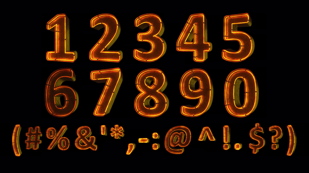 3D Animated Glowing Numbers and Symbols Flickering Loop