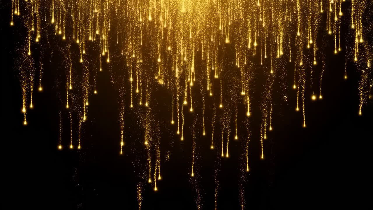 Golden Glittering Particles Falling on Dark Background