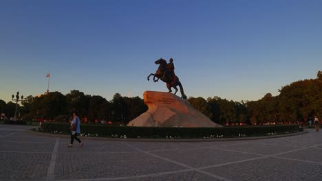 time lapse of the monument to peter first (peter great) or the bronze horseman. st. petersburg. many tourists around the monument