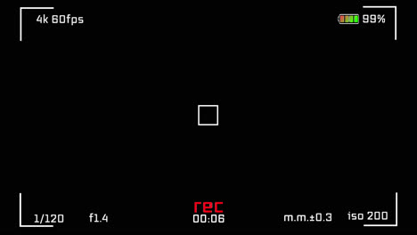 4k camera screen hud display with interface elements including rec indicator, audio meter, focus grid, and battery level – high-quality overlay for videography