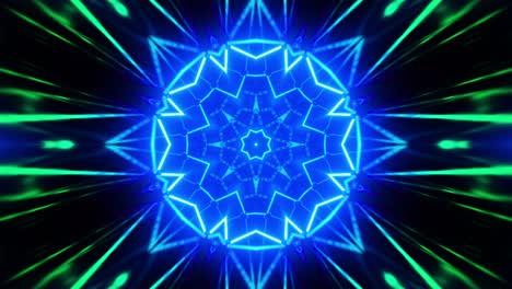 volando en un túnel con luces fluorescentes azules intermitentes. caleidoscopio animación en bucle infinito.