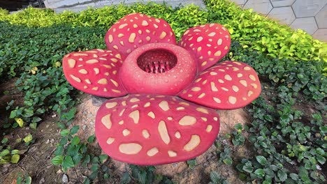 stone sculpture of the rafflesia flower, native to borneo. this replica is made of stone and serves as a hardscape decoration.