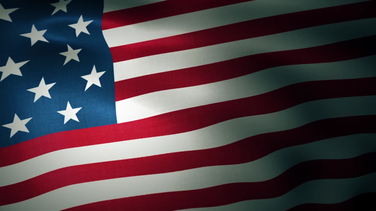bandera estadounidense ondeando en el viento en cámara lenta. primer plano de la bandera de los estados unidos