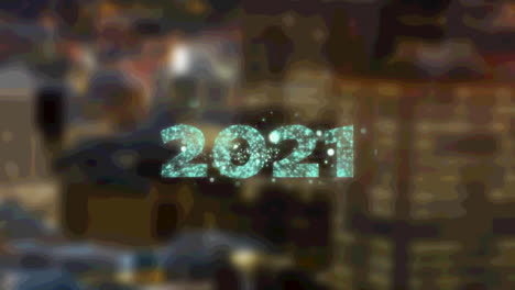 animación del texto de la víspera de año nuevo sobre el paisaje urbano
