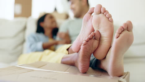 couple, feet and closeup at home with bonding