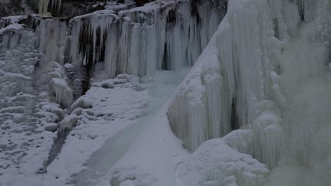 frozen waterfall on a cold day during the polar vortex