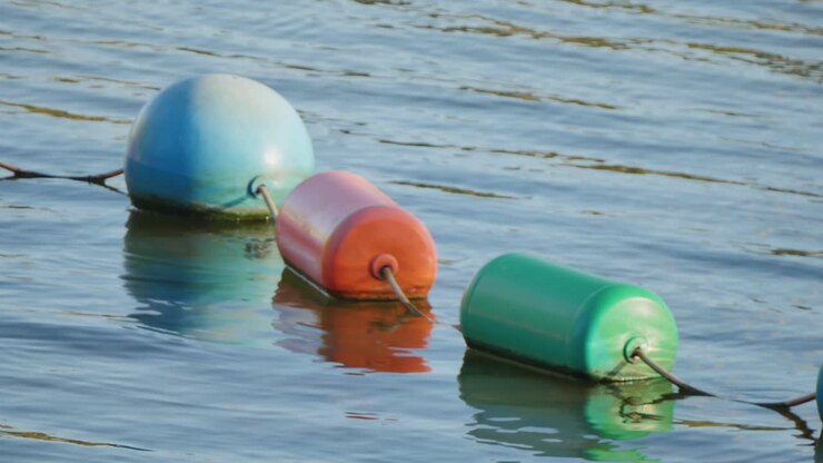 Floating buoys on the water