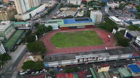 marikina sports center complex along sumulong highway in marikina city, metro manila, philippines. aerial shot